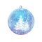 Single watercolor blue Christmas ball on isolated white background.
