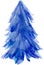 Single watercolor drawing of a blue pine tree