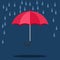 Single weather icon. opened umbrella with heavy fall rain in the dark sky