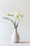 Single white flower in a minimalist vase, purity and simplicity. Great for minimalist design inspiration.- AI Generated