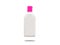 Single white plastic bottle with blank label with pink lid