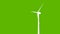 Single white wind turbine over solid green background.