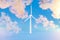 single windmill wind turbine on infinite colorfull background with clouds renewable clean energy concept 3D Illustration