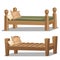 Single wooden bed. Interior items in cartoon style