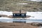 Single wooden cabin by little lake during spring