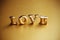 Single word `love` in gold lettering