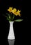 Single yellow Peruvian lily bouquet in white vase