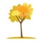 Single yellow tree in autumn season. Fall season tree with solid color style. Vector illustration.