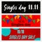 Singles Day China. November 11 Chinese shopping Customer day sales - 11.11.Typography Set of banners, business cards