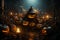 Sinister gang of pumpkins emerges in the eerie Halloween darkness