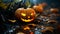 Sinister Halloween environment, eerie pumpkins on sinister street, Generative AI