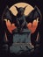 A sinister looking gargoyle perched atop a spooky monument its eyes glowing like ominous embers in the night sky. Gothic