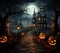 Sinister path, Hilltop house, pumpkins, cemetery illustration sets Halloweens eerie tone