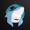 Sinister shark in the hat Smile vector illustration at black background