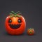 A sinister tomato with frightening eyes and jagged teeth, similar to a Halloween jack-o& x27;-lantern. AI generated