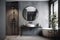 sink concrete design interior home room gray modern luxury mirror bathroom. Generative AI.