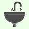 Sink solid icon. Wash basin or washstand with tap symbol glyph style pictogram on white background. Homebuilding and