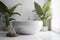 sink white green bathroom leaf clean tropical home interior design indoor. Generative AI.