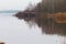 Sinking boat station building on a Yanov backwater in Pripyat city, Chernobyl Exclusion Zone, Ukraine