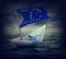 Sinking euro ship with a torn flag