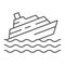 Sinking ship thin line icon, disaster and water, boat catastrophe sign, vector graphics, a linear pattern on a white