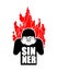 Sinner on fire. OMG. Cover face with hands. Despair and suffering. Hell fire. Vector illustration