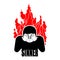 Sinner on fire. OMG. Cover face with hands. Despair and suffering. Hell fire. Vector illustration