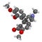 Sinomenine herbal alkaloid molecule. Isolated from Sinomenium acutum. 3D rendering. Atoms are represented as spheres with