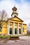 Sint Jacobiparochie, Netherlands - January 10, 2020. Yellow church in north