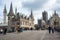 The Sint Michielsbrug bridge in Ghent, St Nicholas Church and Belfort, Belgium.