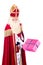 Sinterklaas is giving a present