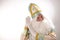 Sinterklaas portrait USA on a white background Dutch Santa Claus St Nicholas christmas new year shows palm or applauds