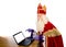 Sinterklaas or saint Nicholas with laptop