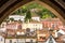 Sintra streets with arches, tiles roofs. brick houses, Portugal