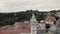 Sintra Town Hall building, tower decorated with colourful Portuguese tiles. Aerial orbiting shot.