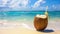 Sipping coconut drink on a stunning ocean beach, Ai Generated