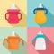 Sippy cup icon set, flat style