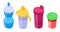 Sippy cup icons set, isometric style