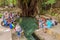 SIQUIJOR, PHILIPPINES - FEBRUARY 9, 2018: People enjoy a natural fish spa at the Old Enchanted Balete Tree on Siquijor