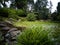 Sir Thomas and Lady Dixon Park in Belfast, Northern Ireland, United Kingdom. Stone path on pond in forest