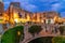 Siracusa, Sicily island, Italy: Night view of the Fountain of Arethusa, Ortigia, Syracuse