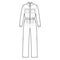 Siren suit overall jumpsuit technical fashion illustration with full length, belt, zipper closure, normal waist, pockets