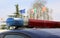 Sirens of a police car with European and Italian flags on backgr