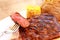 Sirloin strip steak with corn cob ,vegetables and