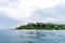 Sirmione, Italy - April 29, 2018: Amazing panoramic view of Grotte di Catullo from the Garda Lake