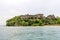 Sirmione, Italy - April 29, 2018: Amazing panoramic view of Grotte di Catullo from the Garda Lake