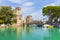 Sirmione Lombardy, Italy - August 20 2019 - Tourists visiting the popular historic attraction