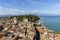 Sirmione panoramic view. Panoramic aerial view on historical town Sirmione on peninsula in Garda lake, Lombardy, Italy