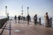 Sirmione pier with strolling tourists