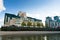 SIS or MI6 headquarters building at Vauxhall Cross viewed from the Thames River. It is located at 85 Albert Embankment, London